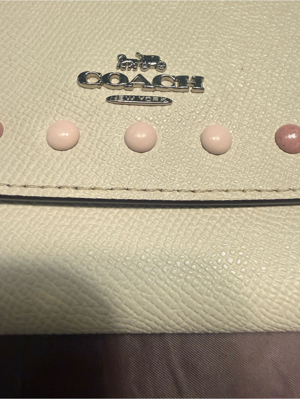 Coach Cream Pebbled Leather Wallet with Pink Ombre Studs - Picture 4 of 9